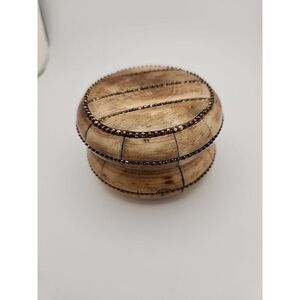 Handcrafted Wooden Trinket Box with Beaded Accent